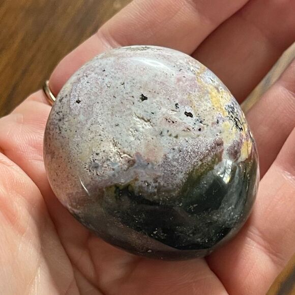 Ocean Jasper palm stone crystal natural agate agatized white red green moss yell - Picture 3 of 8